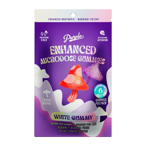 Purple Mushroom Enhanced Microdose Gummies | White Gummy