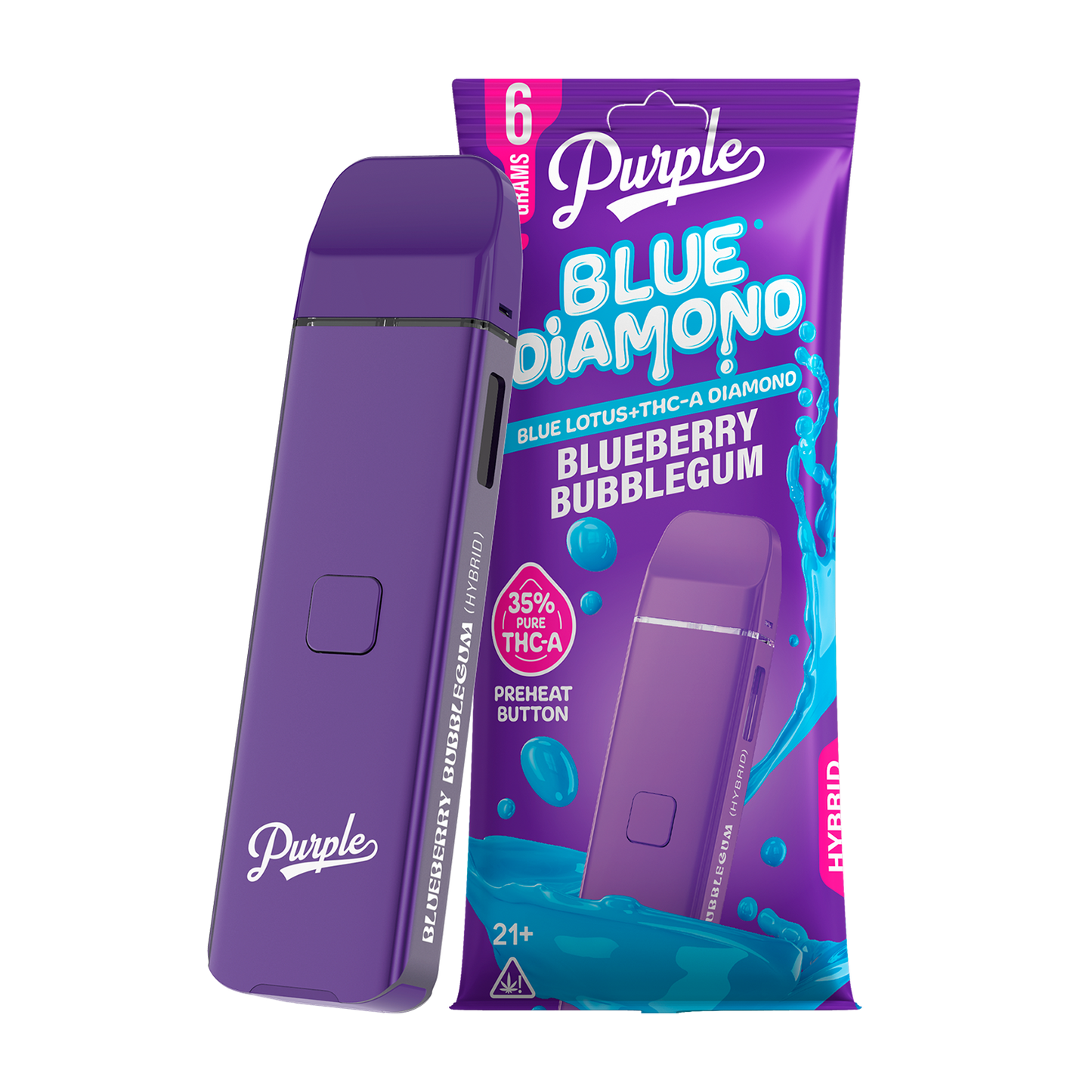 Purple Blue Diamond Disposable | THCA | 6 Grams | Blueberry Bubblegum (Hybrid)