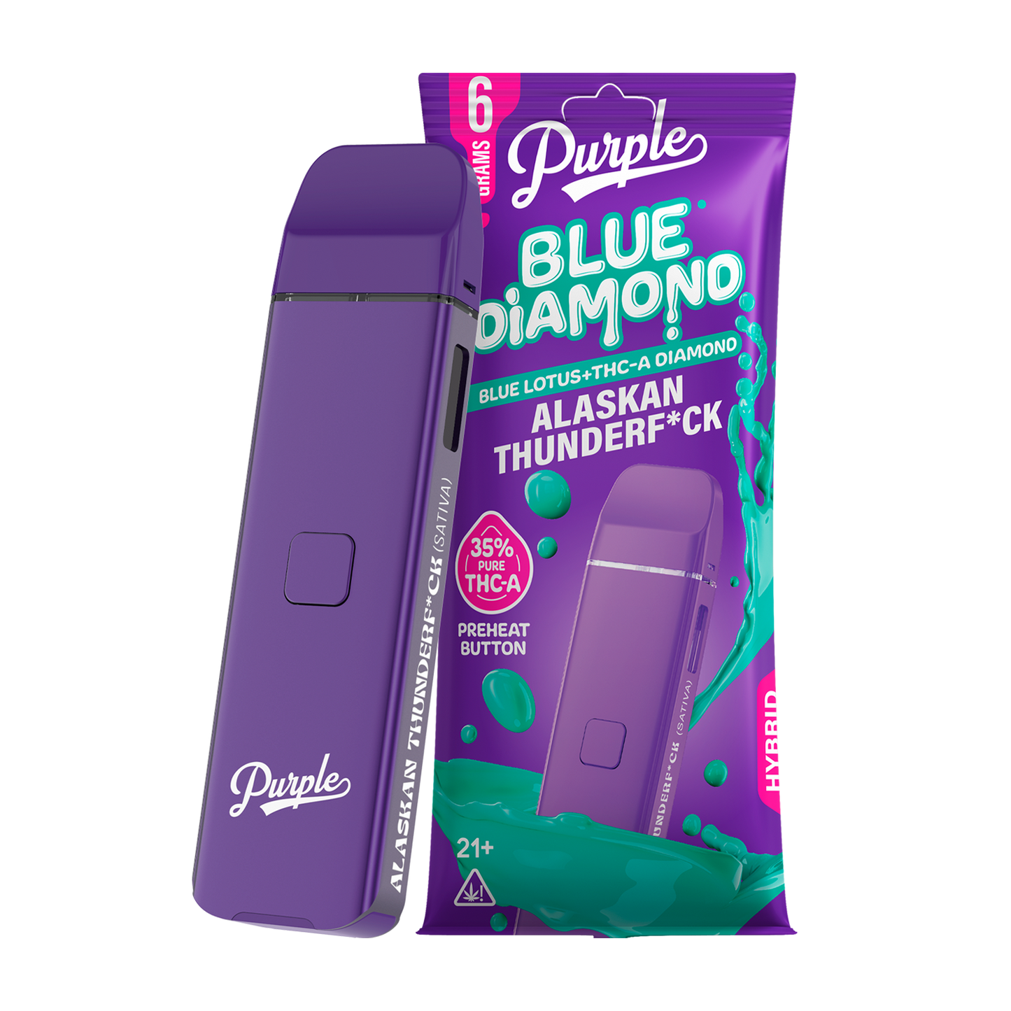 Purple Blue Diamond Disposable | THCA | 6 Grams | Alaskan Thunderf*ck –  Purple Organics